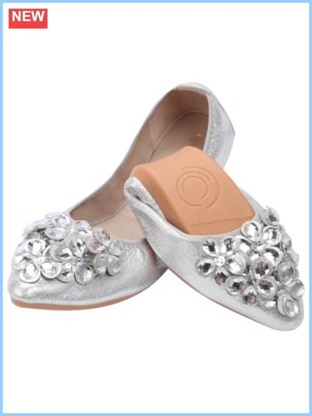 Rhinestone Flats Ballet Wedding Ballerina Shoes Foldable Sparkly Comfort Slip On